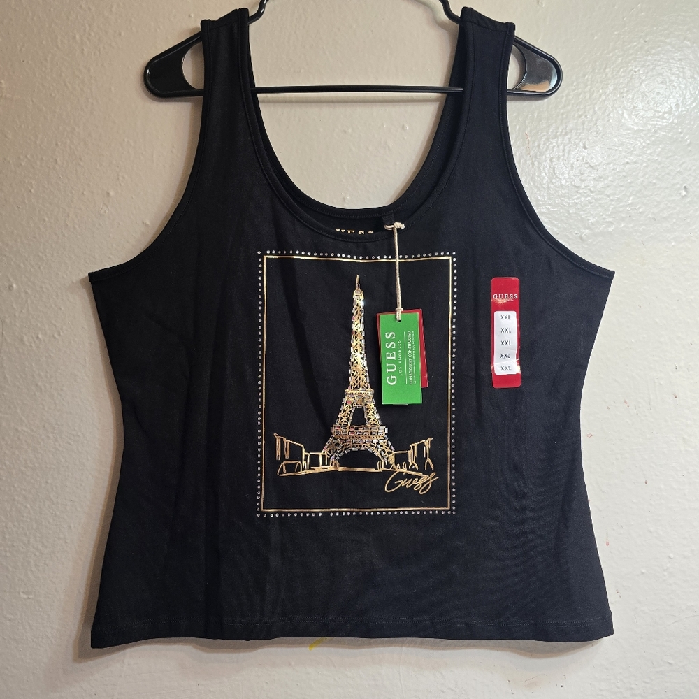 NWT Guess Black Graphic Crop Tank Top Size XXL